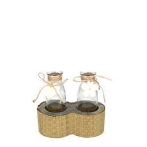 Glas Fles Houder+2fles 16*8*15cm