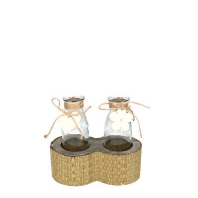 <h4>Glas Fles Houder+2fles 16*8*15cm</h4>