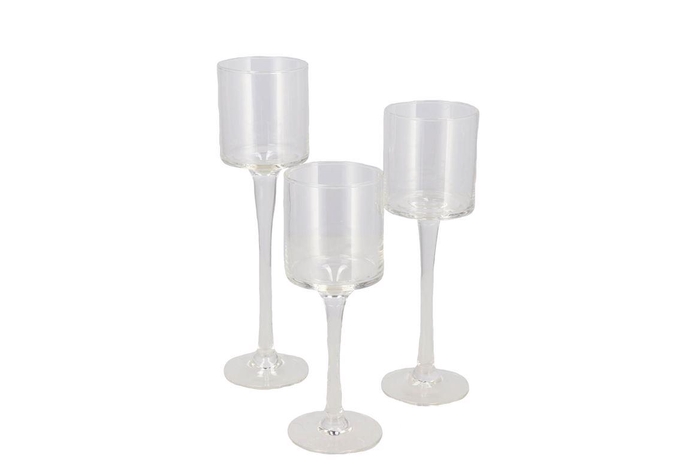 Jazz Clear Candle Holder With Foot Ass P/3 8x20cm