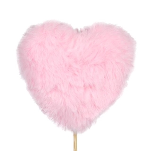Bijsteker hart pluche 9x9+50cm stok roze