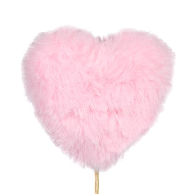 Bijsteker hart pluche 9x9+50cm stok roze