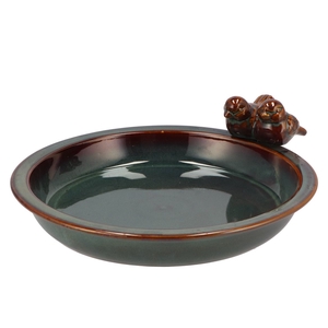 Iron Stone Bird Bowl Glazed Grey 33x5cm