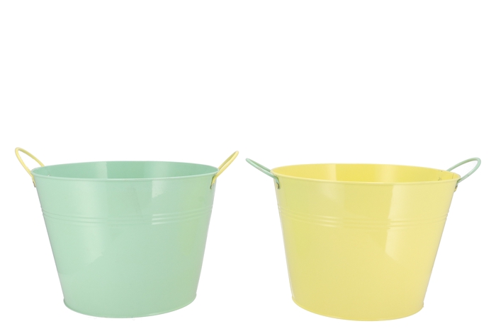Zinc Basic Pastel Green/yellow Ears Bucket 27x20cm