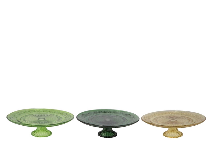 Dayah Forest Green Glass Plate On Foot 25x9cm Ass P/1 Nm