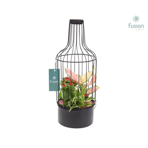 Metaal fles zwart Medium met arrangement