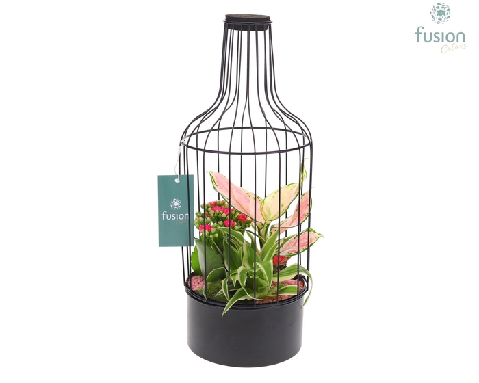 <h4>Metaal fles zwart Medium met arrangement</h4>