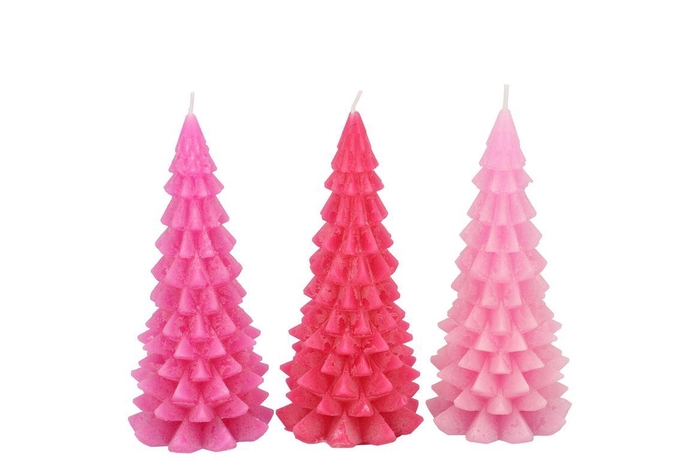 Candle Frosty X-mas Tree Jolly Pink Mix 6x12cm Ass Nm