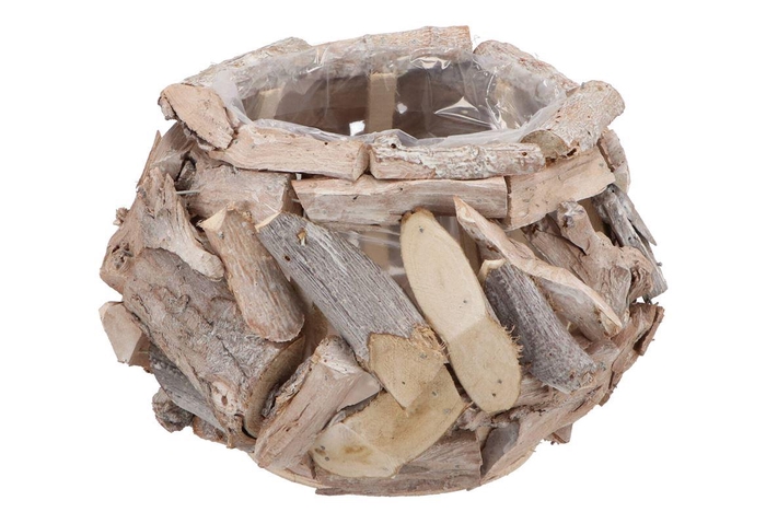 Nature Planter Driftwood Pot Whitewash 25x16cm
