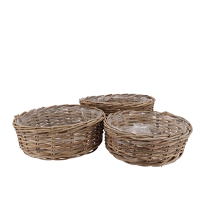 Rattan Kuboo Basket Round Low S/3 35/40/45 H13/14/15