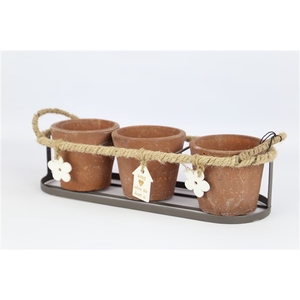 3 terracotta planters in iron frame 37*12,5*H10,5