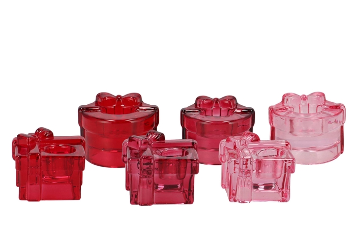 Bowy Jolly Pink Mix Candle Holder Bow Square Ass 6x5x5cm