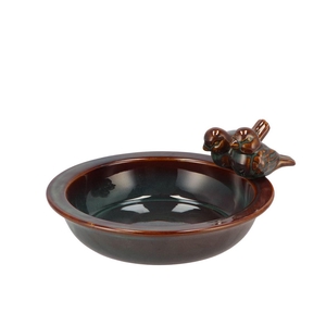 Iron Stone Bird Bowl Glazed Grey 23x5cm Nm