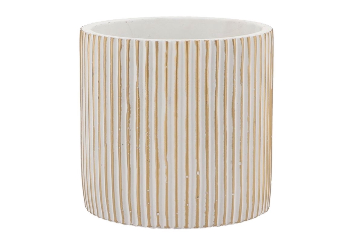 Stripes White Gold Cylinder Pot 15x14cm Nm