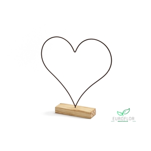 METAL HEART ON WOODEN BASE 34CM RUSTY
