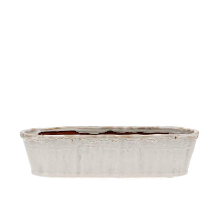 <h4>Iron Stone White Glazed Oval Pot 32x10x8cm</h4>