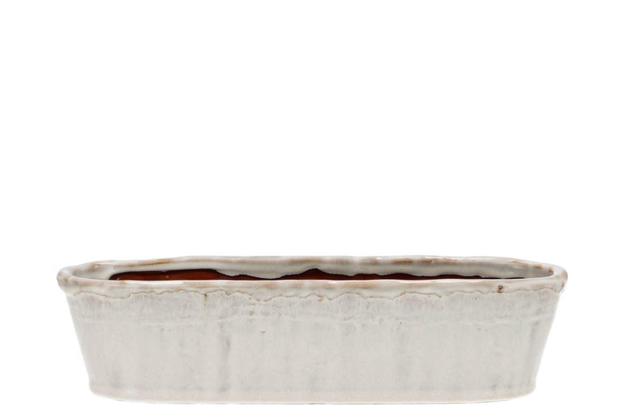 <h4>Iron Stone White Glazed Oval Pot 32x10x8cm</h4>