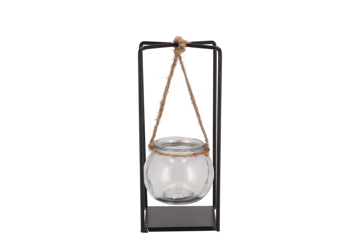 Polly Black Metal Rack 1 Glass Hanging 9x9x20cm