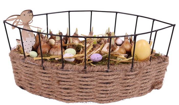 <h4>Easter Arr. Narcis Metal Frame Rope Pot Boat Ø37cm</h4>