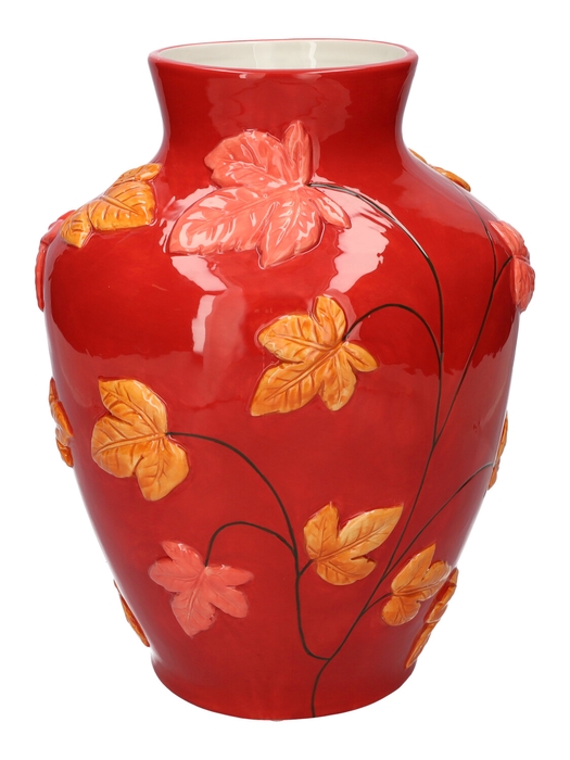 <h4>DF03-730381900 - Vase Leaves d12/23xh30 red/orange</h4>