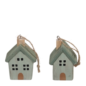 Kerst Hanger huis hout 5*3.5*7cm ass.