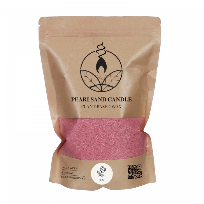<h4>Kaars Pearlsand 400gr+4lont Rose</h4>