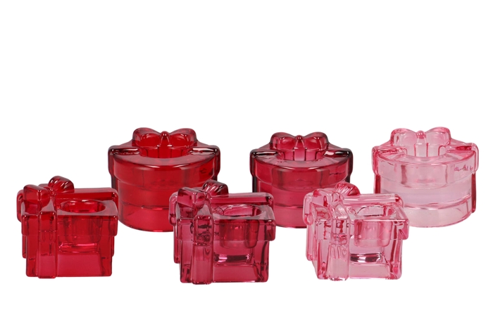 Bowy Jolly Pink Mix Candle Holder Bow Square Ass 6x5x5cm