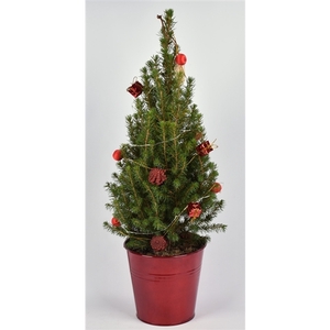 Zink emmer met kerstslingen en LED 15cm