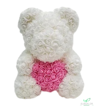 FOAM BEAR 40CM WHITE (PINK HEART)