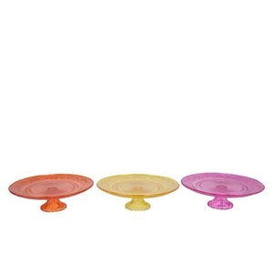Dayah Orange Mix Glass Plate On Foot 25x9cm Ass P/