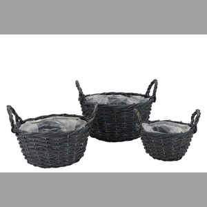 Wicker Basket With Ears Black Bowl Set 3dlg 27x13cm