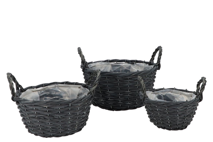 Wicker Basket With Ears Black Bowl Set 3dlg 27x13cm