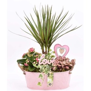 Zink ovaal roze hart decor 28x15cm