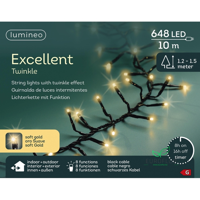 <h4>LED EXCELLENT LIGHTS 8FUNCTIES OUTDOOR ZWART-SOFTGOLD 1000CM</h4>