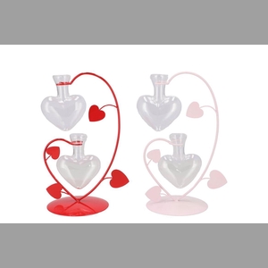 Xelly Red/pink Metal Rack Love Vases Ass 15x11x25