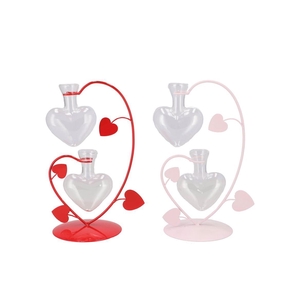 Xelly Red/pink Metal Rack Love Vases Ass 15x11x25