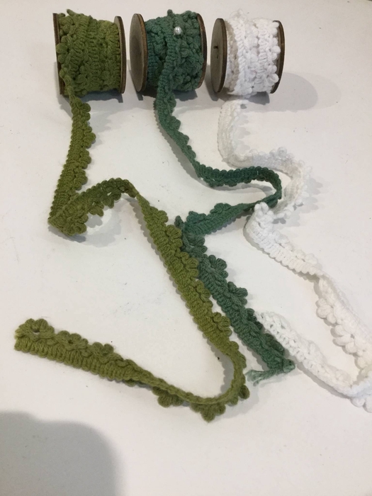 RIBBON 200CM ON WOODEN SPOOL MIXED 3PCS (GREEN-WHITE-OLIVE)