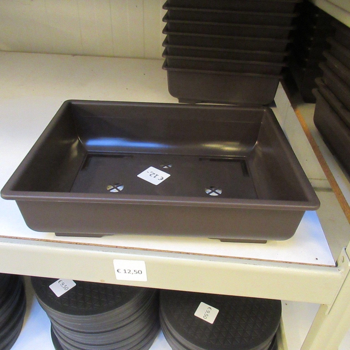 <h4>Bonsai pot rectangle, brown plastic (34x26x9) , trainingpot</h4>