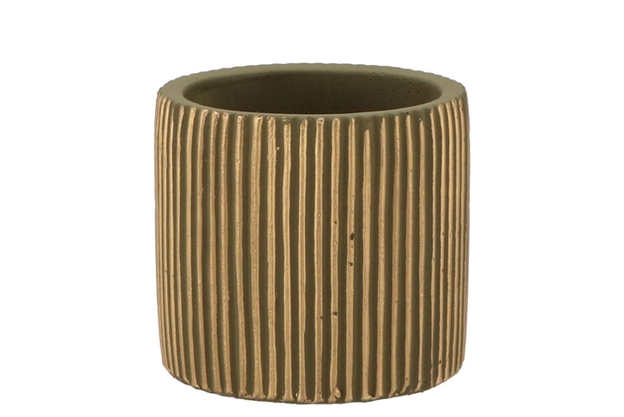 Stripes Green Gold Cylinder Pot 11x10cm Nm