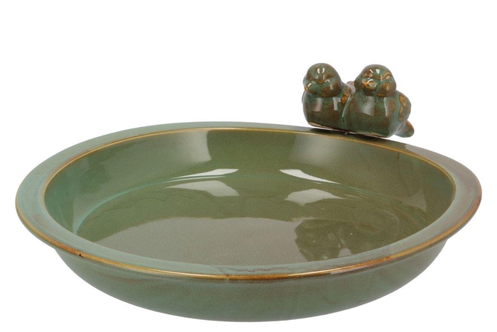 Iron Stone Bird Bowl Glazed Green 33x5cm Nm