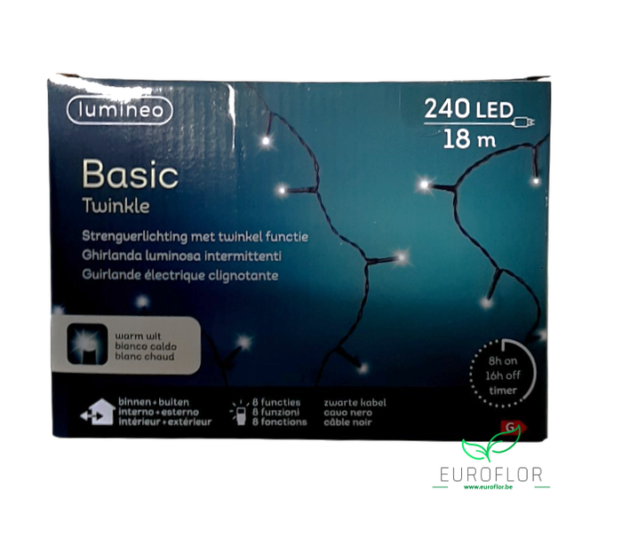 LED 8 FUNCTIES ZWARTE DRAAD 240led WARMWIT 18m