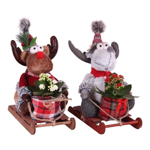Christmas Arr. Indoor Pluche Reindeer On Sleigh Ø25cm 1PP