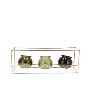 Polly Summer Green Mix Metal Rack 3 Glass Ass 35x11x13cm Nm