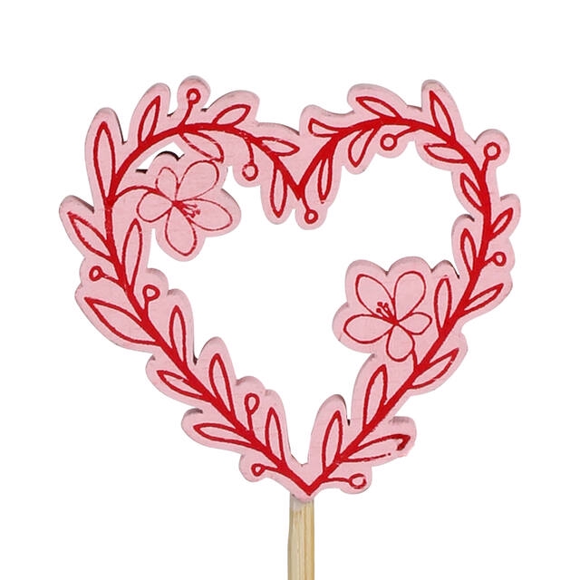 Pick heart Romeo wood 6x5,6cm+12cm stick pink