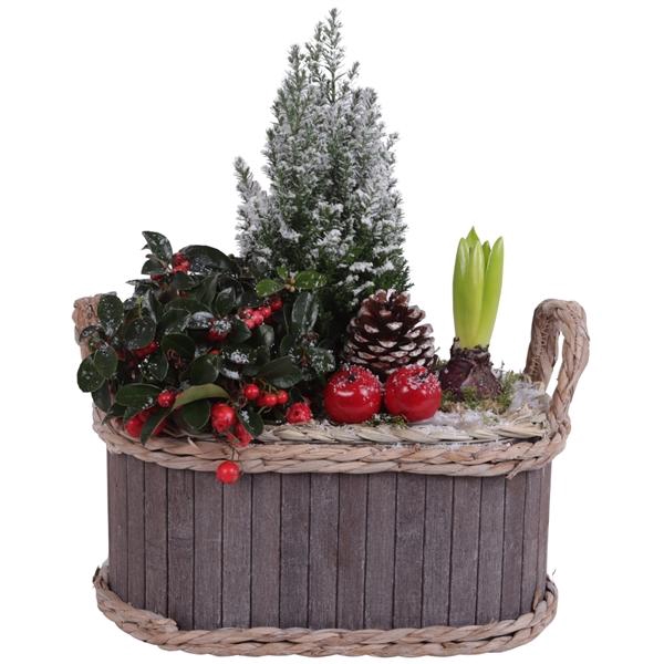 <h4>Winter Arr. Outdoor Wooden Pot Round Waterhyacinth Rim Ø29cm 3PP</h4>
