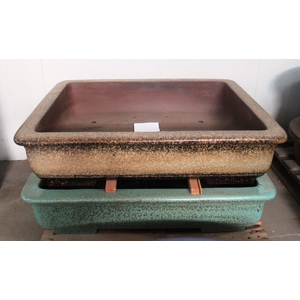 pot rectangle glazed, brown or green (84x64x18)