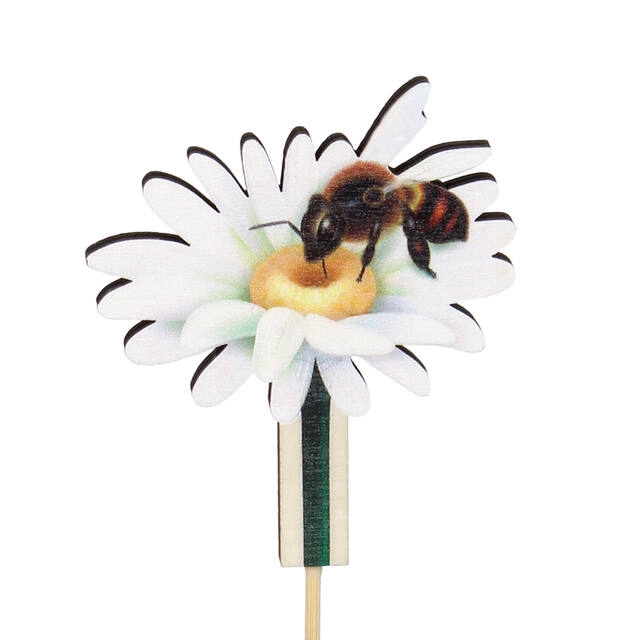 <h4>Bijsteker bloem+bij hout 7.5x6.5cm+12cm stok</h4>