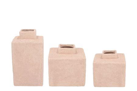 <h4>Lisboa Pink Vase Cube S/3 10x10/10x16/10x22</h4>