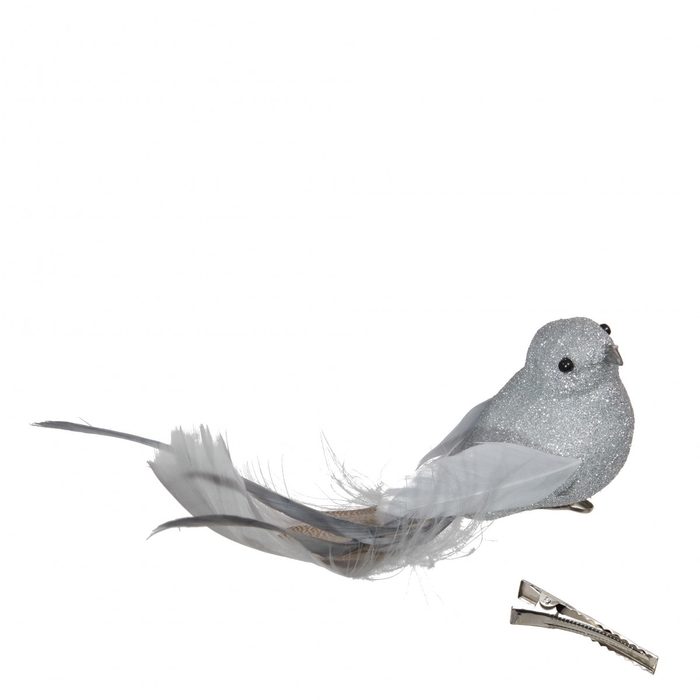 Kerst Deco vogel glit.+clip 16cm