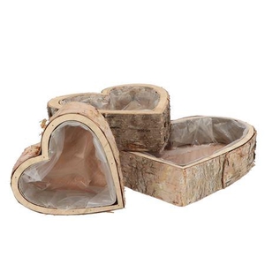 Nature Birch Planter Heart S/3 16x16x6 / 21x21x6 /
