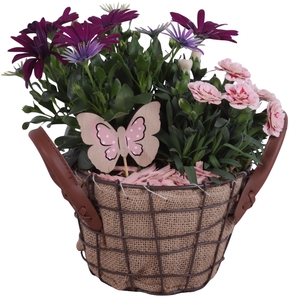 Spring Flower Arr. Outdoor Metal Wire Basket Jute Ø17cm 2PP